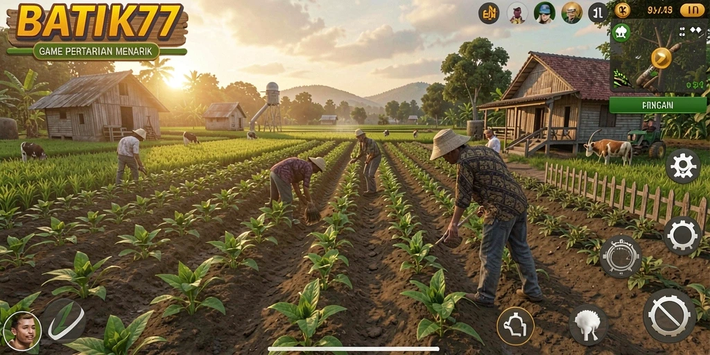 Tampilan gameplay BATIK77 yang menarik dengan grafis pertanian.