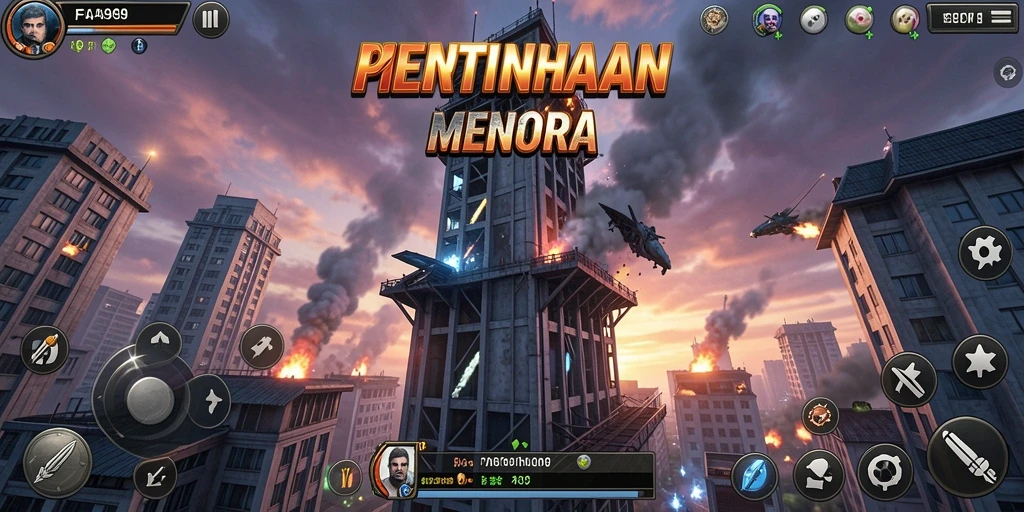 Tampilan gameplay menara dalam FA99 yang menegangkan.