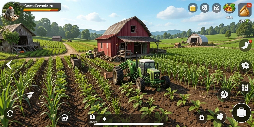 Tampilan screenshot gameplay GN777 dengan suasana ladang yang indah.