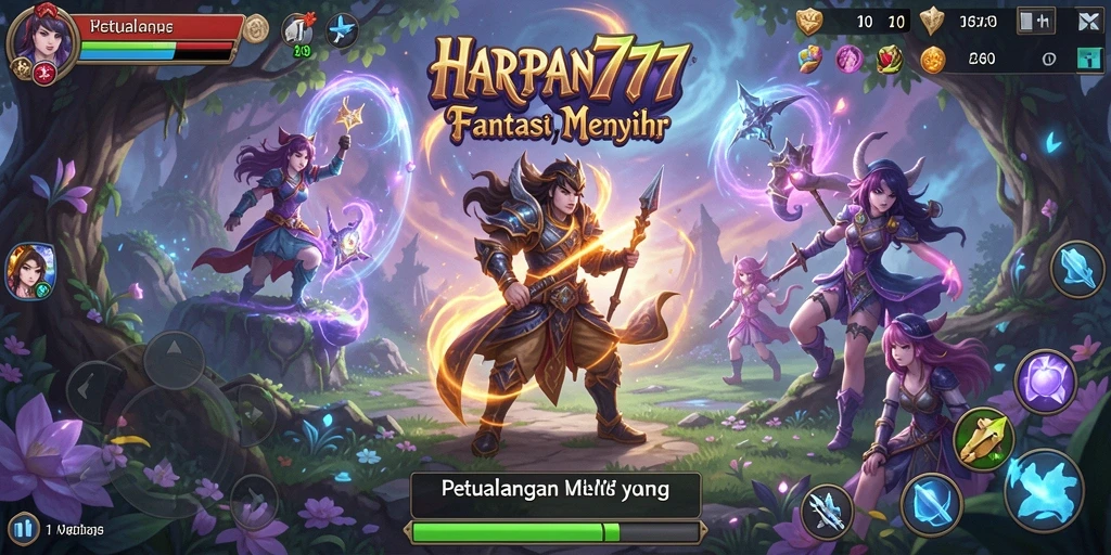 Tangkapan layar gameplay HARAPAN777 yang menunjukkan pertarungan di dunia fantasi.