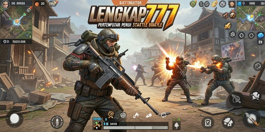 Gameplay mendebarkan dalam LENGKAP777 Battle Royale.