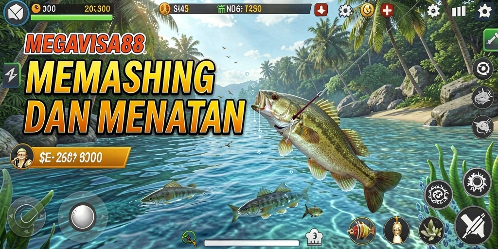 Tampilan gameplay dengan berbagai jenis ikan dan lokasi memancing yang menakjubkan.