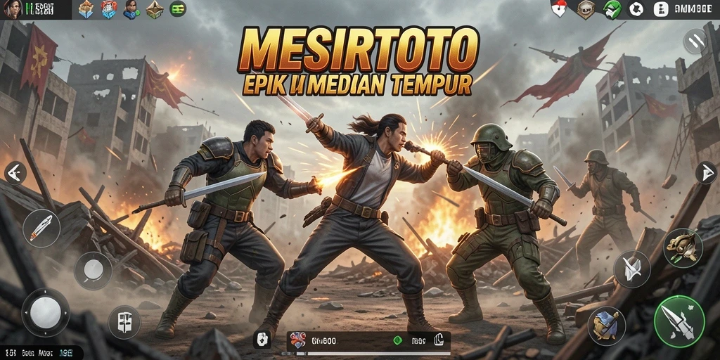 Tangkapan layar utama gameplay MESIRTOTO menampilkan aksi pertarungan seru.