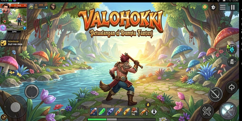 Screenshot utama VALOHOKI yang menunjukkan petualangan seru di dunia fantasi.