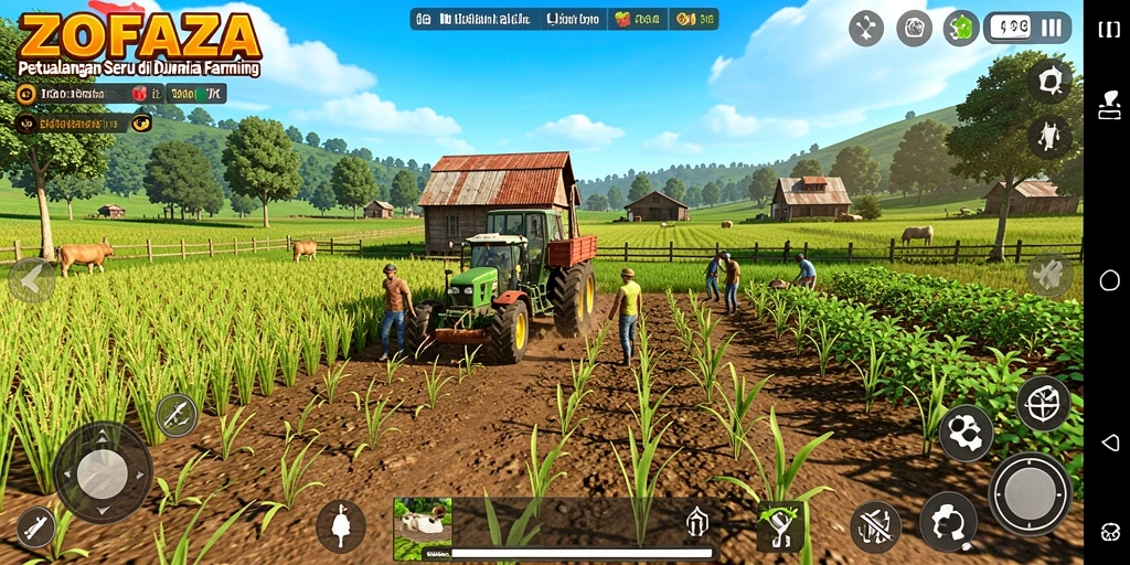 Screenshot ZOFAZA menampilkan gameplay seru saat merawat ladang.